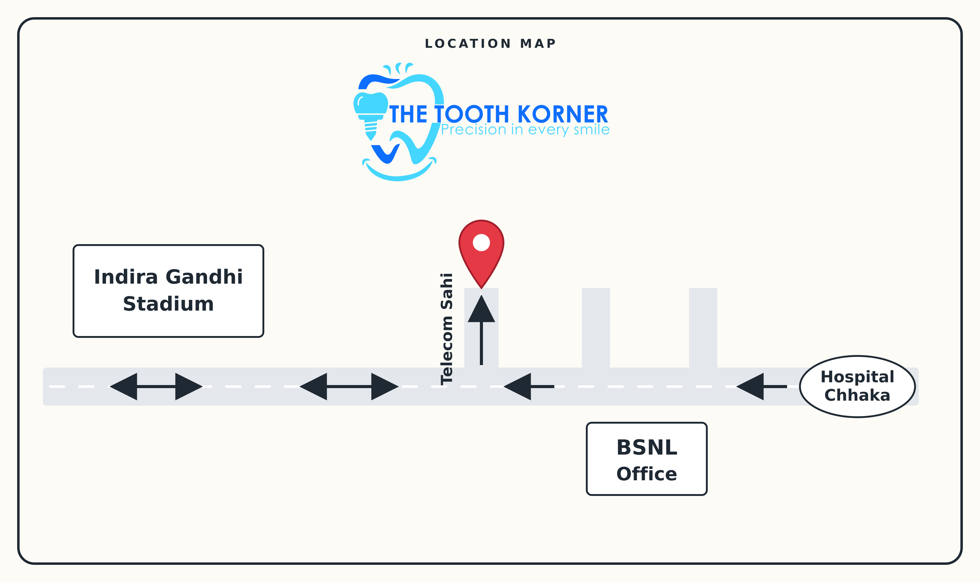 Map showing The Tooth Korner on Telecom Sahi road in Debagada, near Indira Gandhi Stadium and BSNL Office